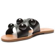 Rasteira Tiras Cruzadas Couro Adorno Preta