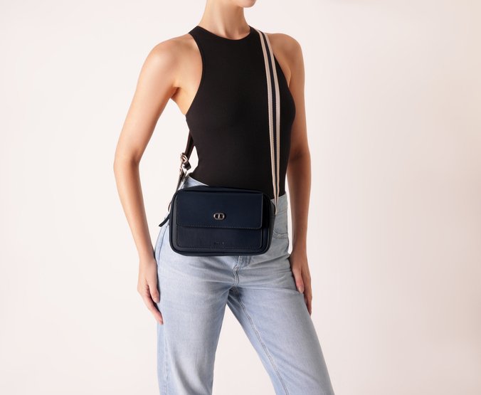 Bolsa Tiracolo Média Bolso Frontal Azul