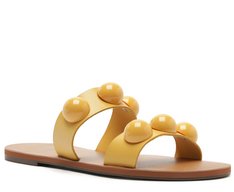 Rasteira Tiras Paralelas Esfera Pop Couro Amarela