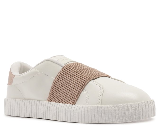 Tênis Slip On Branco Elástico Marrom
