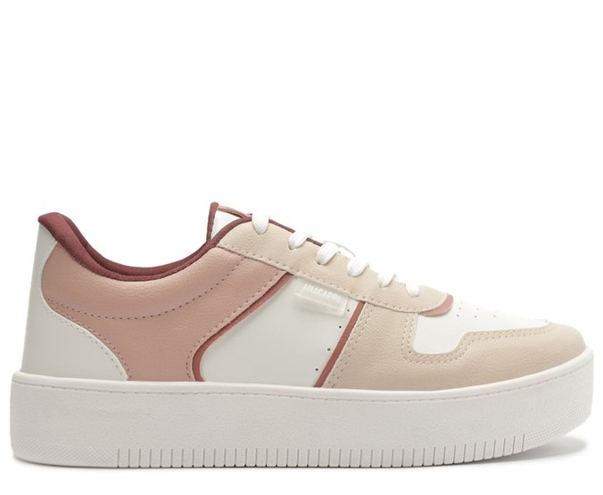 Tênis Listra Lateral Rosa E Branco