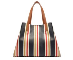 Bolsa Shopping Grande Lona Tricolor Azul e Vermelho