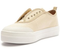 Tênis Slip On Elástico Sola Alta Bege
