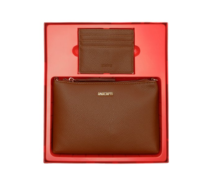 Kit de Bolsa Tiracolo Média e Porta Cartão Marrom
