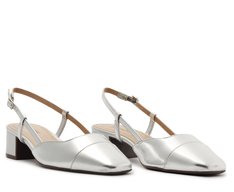 Sapatilha Slingback Salto Bloco Ponta Prata