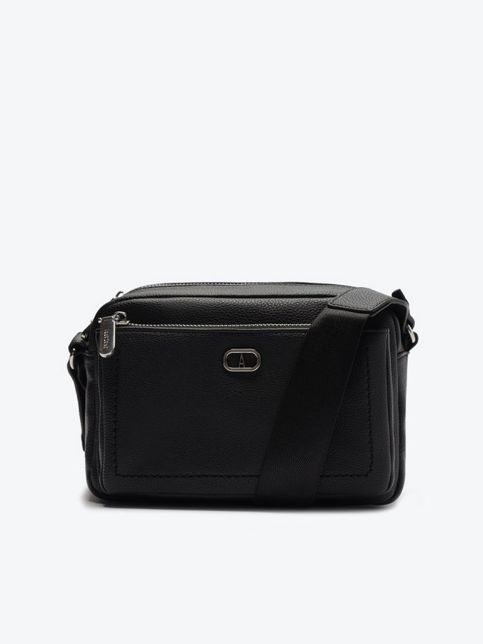 Bolsa Tiracolo Média Estruturada Gorgurão Preta