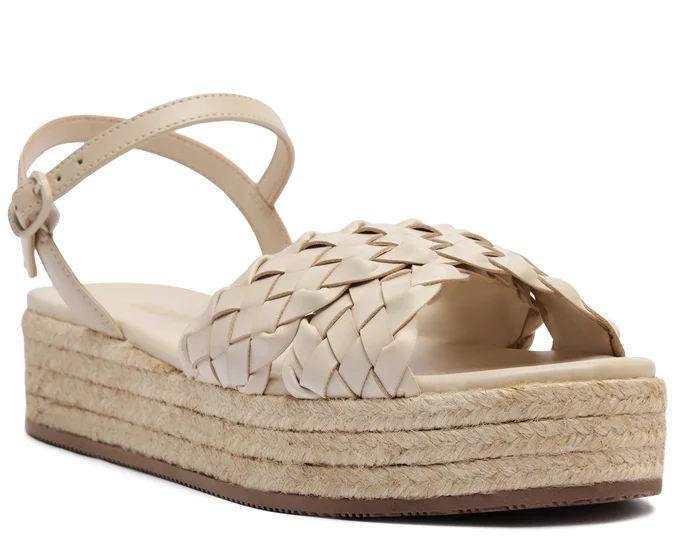 Sandália Plataforma Natural Tiras Cruzadas Bege