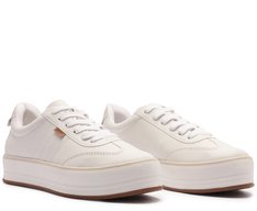 Tênis Flatform Branco Listra Bege
