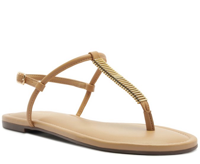Rasteira Slim Adorno Metal Bege