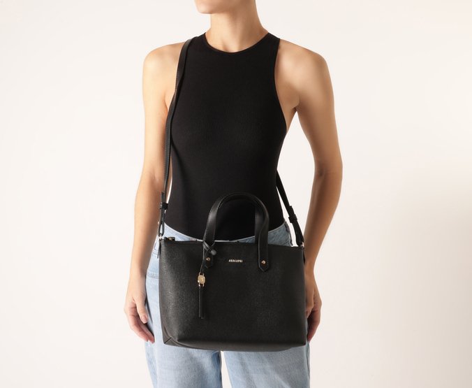 Bolsa Tote Média Alça Bicolor Preta