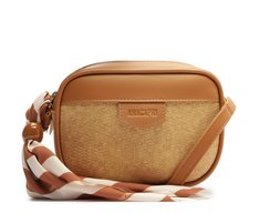 Bolsa Tiracolo Média Raffia Com Lenço Marrom