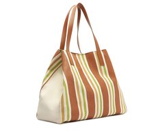 Bolsa Shopping Grande Lona Tricolor Marrom e Verde
