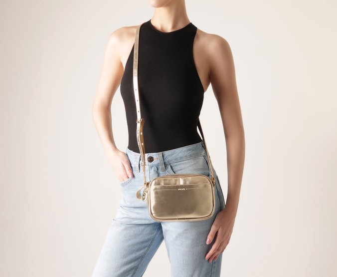 Bolsa Tiracolo Pequena Chaveiro Enfeite Dourada