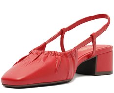 Sapatilha Slingback Salto Bloco Stretch Vermelha