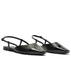 Sapatilha Slingback Ponta Preta Verniz Anzelli Preta