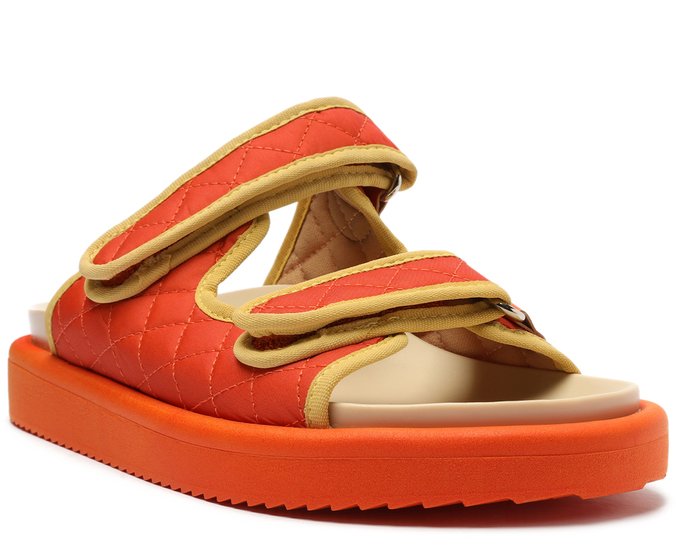 Sandália Papete Velcro Nylon Laranja