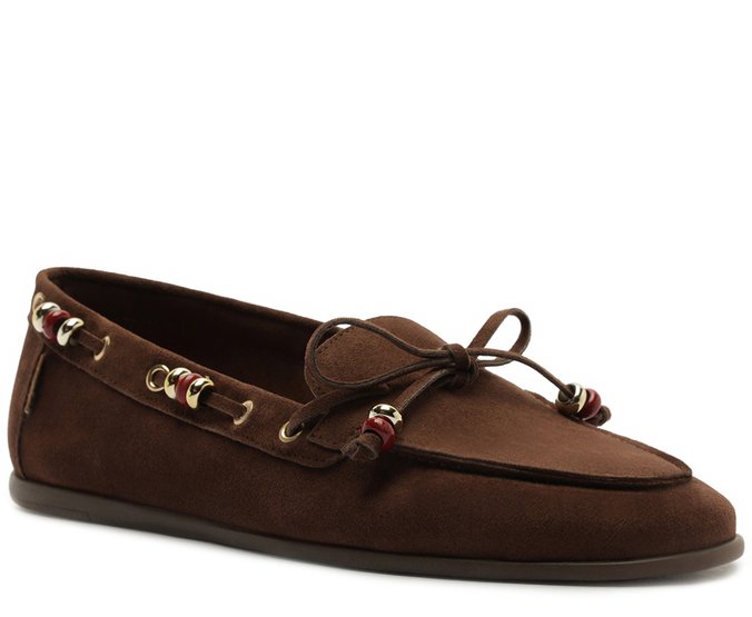 Mocassim Acamurçado Miçangas Marrom Coffee