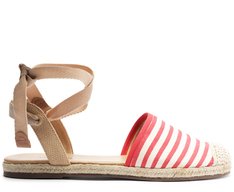 Sandália Espadrille Amarração Natural Branca e Vermelha