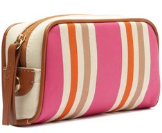 Necessaire Pequena Lona Tricolor Rosa e Laranja