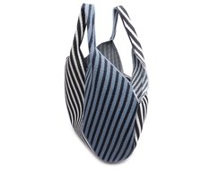 Bolsa Shopping Grande Knit Listrado Azul e Branco
