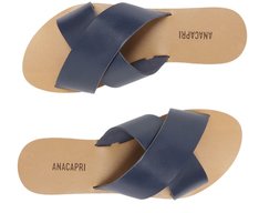 Rasteira Azul Navy Couro Tiras Cruzadas