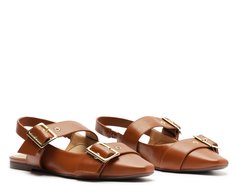 Sapatilha Slingback Tiras Fivela Marrom