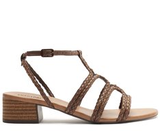 Sandália Gladiadora Salto Bloco Tiras Boho Marrom