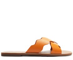 Rasteira Tiras Cruzadas Ondas Sundown Couro Laranja