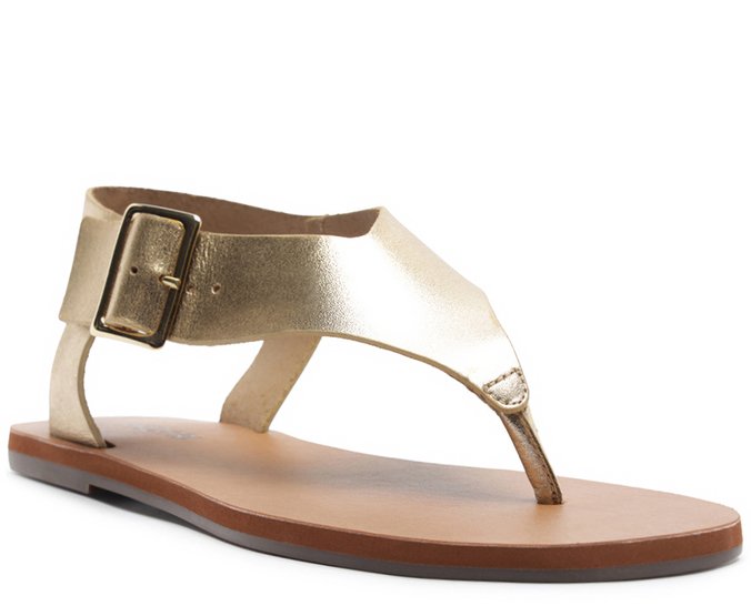 Sandália Rasteira Slim Fivela Couro Dourada