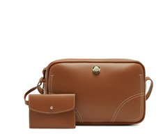 Bolsa Tiracolo Média Costura Ornamental Marrom
