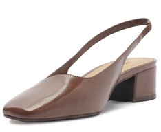 Sapatilha Salto Bloco Slingback Ponta Quadrada Marrom