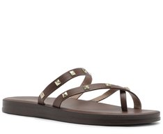 Rasteira Tiras Tachas Marrom