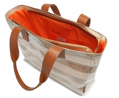 Bolsa Shopping Grande Listras Vinil Bege