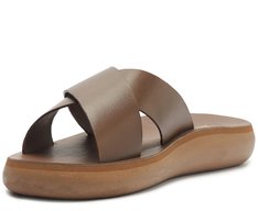 Rasteira Anatomica Tiras Cruzadas Couro Marrom