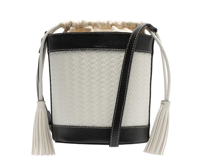 Bolsa Bucket Média Tressê Branca e Preta