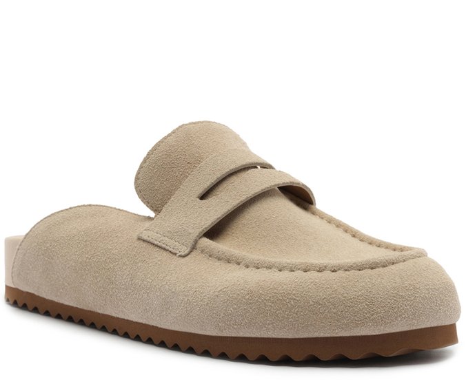 Mule Clog Loafer Couro Cinza