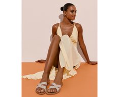 Rasteira Tira Entrelaçada Glitter Prata