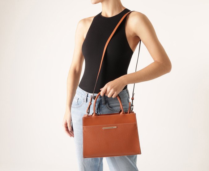 Bolsa Tote Média Metal Marrom