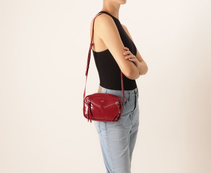 Bolsa Tiracolo Média Fecho Duplo Zíper Vermelha
