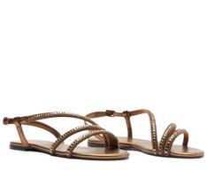 Sandália Tira Curva Cristais Bronze