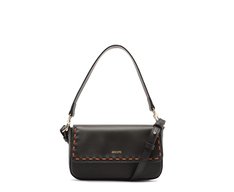 Bolsa Tiracolo Média Baguete Pespontada Preta