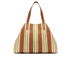 Bolsa Shopping Grande Lona Tricolor Marrom e Verde