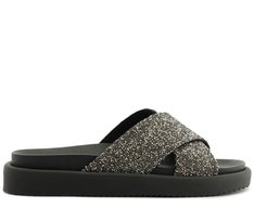 Papete Tiras Cruzadas Glitter Preta