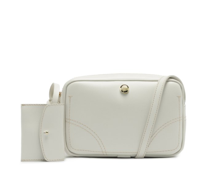 Bolsa Tiracolo Média Costura Ornamental Branca