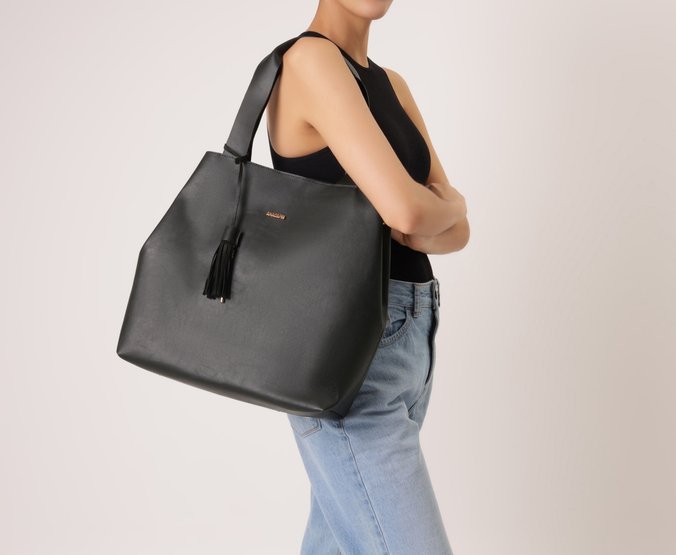 Bolsa Shopping Grande Maxi Barbicacho Preta