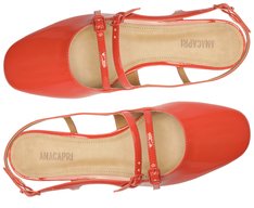 Sapatilha Slingback Bico Quadrado Tiras Verniz Vermelha