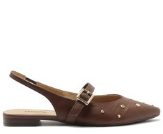 Sapatilha Slingback Bico Fino Tachas Marrom