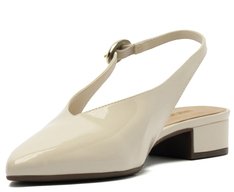 Sapatilha Slingback Salto Bloco Verniz Branca