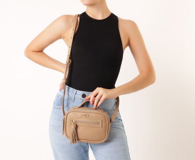 Bolsa Tiracolo Pequena Bolso Frontal Barbicacho Bege