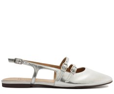 Sapatilha Slingback Bico Quadrado Tiras Prata